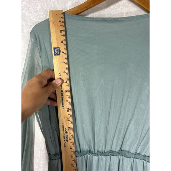 Xhilaration Midi Dress Small Green Embroidered Sheer Fairy Cottagecore Whimsy - Picture 11 of 12